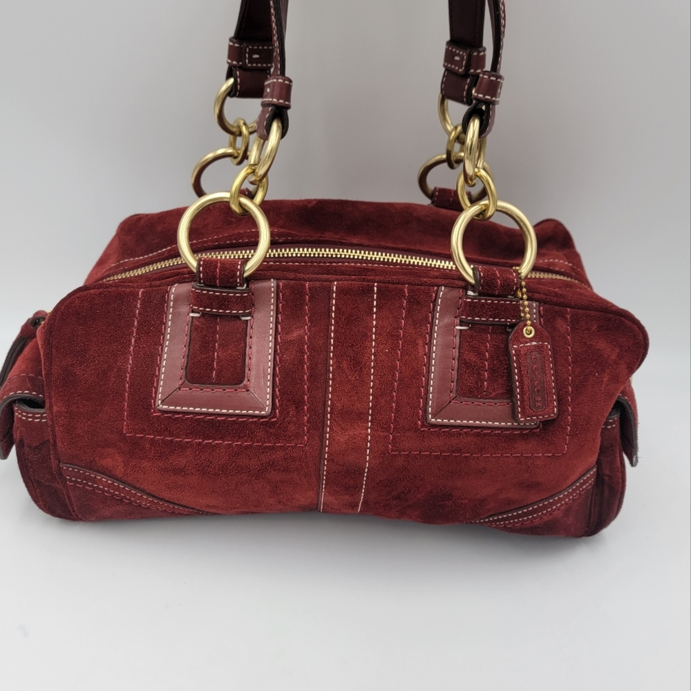 Coach F10061 Burgundy Suede SOHO Barrel Buckle Satchel Bag MSRP $428.00